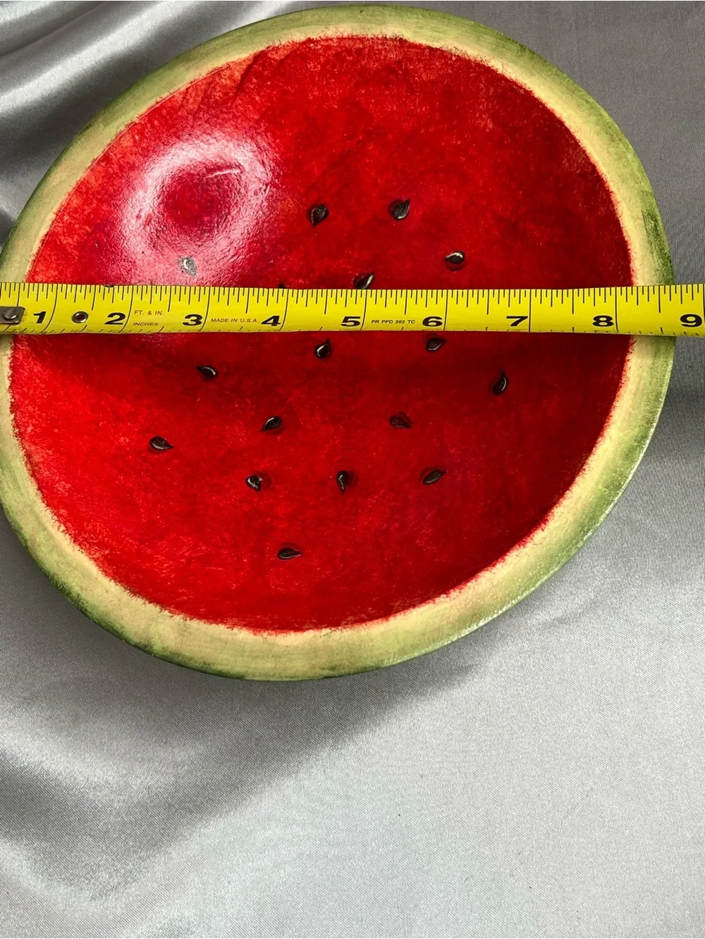 Vintage 1980s Folk Art Watermelon Wood Bowl Hand Painted Turned Decorative Dish